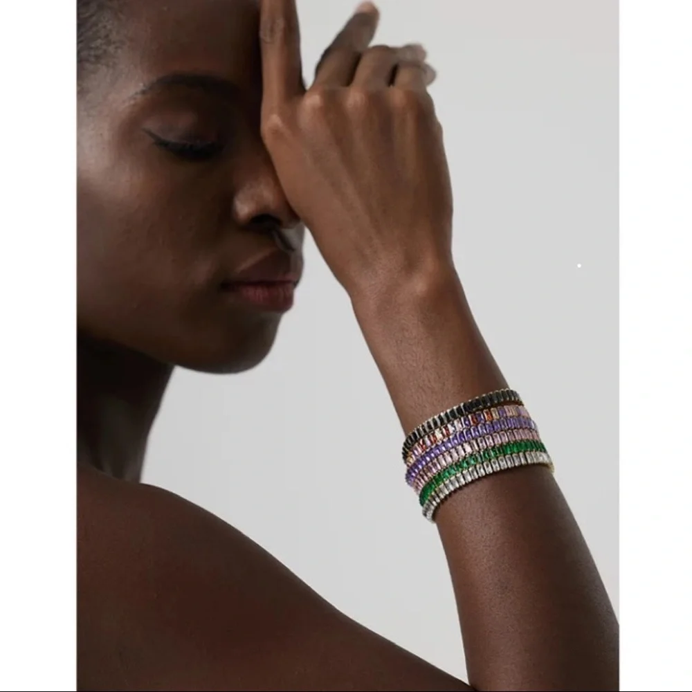 Zara Rainbow Emerald Cut Rectangle Multi-Color Baroque Crystals Bead Bracelet